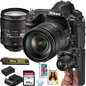Nikon D850 DSLR Camera with 24-120mm f/4G ED VR Lens | 45.7 MP FX CMOS Sensor | 4K UHD | EXPEED 5 Image Processor+ 64GB Memory + Stabilizing Grip + Software Pack +More (Renewed) in Kuwait