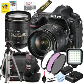 Nikon D850 DSLR Camera with 24-120mm f/4G ED VR Lens | 45.7 MP FX CMOS Sensor | 4K UHD | EXPEED 5 Image Processor + 64GB Memory, LED Video Light, Filter, Tripod and More (Renewed) in Kuwait