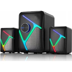مكبرات صوت للألعاب 2.1 مع إضاءة متدرجة RGB، ومكبرات صوت للكمبيوتر الشخصي مع صوت ديناميكي، ومزودة بمنفذ USB و3.5 مم Aux، ومكبرات صوت للكمبيوتر المكتبي مع التحكم في مستوى الصوت، متوافقة مع الكمبيوتر الشخصي والكمبيوتر المحمول وPS4 والتلفزيون والهاتف in Kuwait