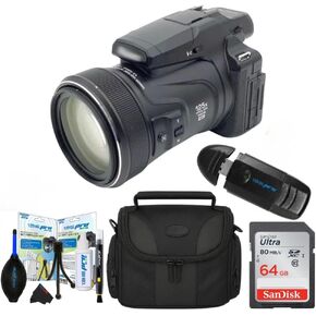 Nikon COOLPIX P1100 Digital Camera Black - SD 64GB Memory Card, Medium Gadget Bag, Blower, Card Reader, Cleaning Cloth, Starter Kit (7PC Accessory Bundle) (Renewed) in Kuwait