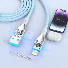 90 degree iPhone Charger Cable 6Ft, 180° Swivel Lightning Cord, Long USB to Lightning Cable for Mobile Gamers,TikTok, Sofa & Car Fast Charging,Tangle-Free, Durable Nylon for iPhone 14/13/12/11/SE in Saudi Arabia