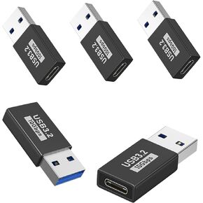 5 عبوات من محول USB إلى USB C، محول USB C أنثى إلى USB ذكر 10 جيجابت في الثانية من النوع C لهاتف iPhone 17 16 15 14 13 Plus Pro Max، iPad Air Mini 6 7، Samsung Galaxy S23 S24، iPad Air (USB A إلى USB C، 5 عبوات) in Kuwait