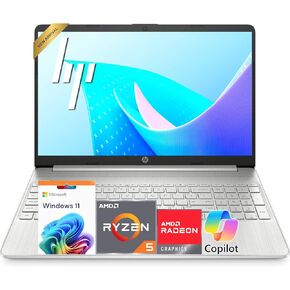كمبيوتر محمول HP 15.6 بوصة FHD IPS | Ryzen 5 5500U | إصدار 2026 | 8 جيجابايت DDR4RAM 256 جيجابايت SSD | Copilot AI | بطارية 10H | رسومات AMD Radeon | HDMI | Windows 11 Home in Kuwait