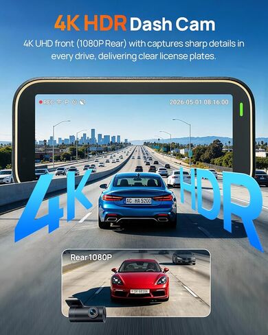 70mai A810 Lite 4K Dash Cam أمامية وخلفية، 5 جيجا هرتز Wi-Fi 6 DashCam، كاميرا السيارة 4G LTE الوصول عن بعد، تتبع نظام تحديد المواقع (GPS)، رؤية ليلية HDR، وضع انتظار السيارات على مدار 24 ساعة، التحكم الصوتي، قفل الطوارئ، تسجيل حلقة in Kuwait