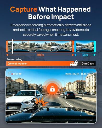 70mai A810 Lite 4K Dash Cam أمامية وخلفية، 5 جيجا هرتز Wi-Fi 6 DashCam، كاميرا السيارة 4G LTE الوصول عن بعد، تتبع نظام تحديد المواقع (GPS)، رؤية ليلية HDR، وضع انتظار السيارات على مدار 24 ساعة، التحكم الصوتي، قفل الطوارئ، تسجيل حلقة in Kuwait