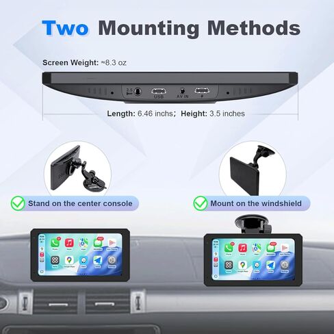 6.1 Inch Portable Car Screen, Wireless & Wired CarPlay Android Auto, 1080P Wireless Backup Camera, 60Hz, 800nit INCELL Display, Universal for Cars SUVs Pickups RVs in Kuwait
