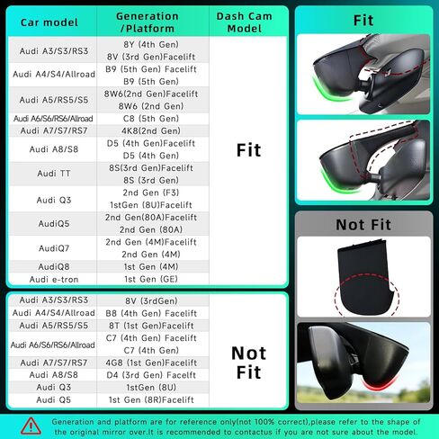 Inefala 4K Dash Cam for Audi 2019-2026 A4 A6 Allroad A3 A5 Q5 S4 S6 Q7 A8 Q8 S8 TT A7 S5 Q3 S3 S7 RS3 RS5 RS6 e-tron, OEM Look, Loop Recording, 2160P UHD Video, Parking Mode, WiFi & APP, 64GB Card in Kuwait