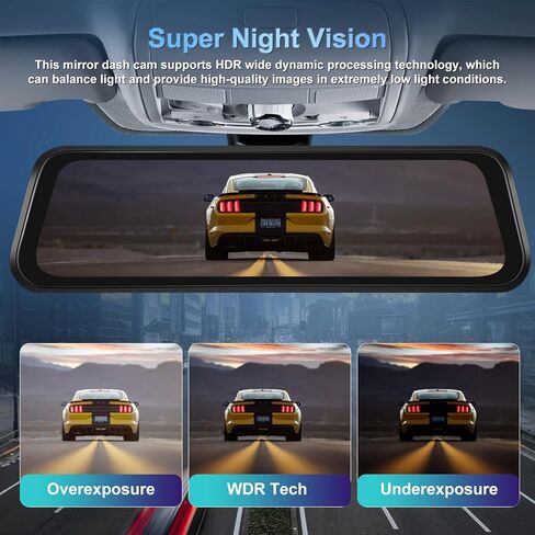 NHOPEEW 4K Dual Lens Rear View Mirror Camera - 9.66 Inch Touchscreen Mirror Dash Cam Front and Rear - APP Control/GPS/Loop Recording/G-Sensor/ADAS/BSD/Parking Monitoring + Backup Camera in Kuwait