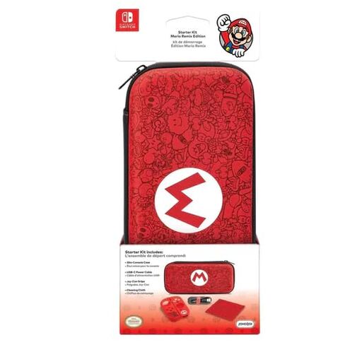 PDP Gaming Mario Bros Mario Remix Edition Starter Kit، حقيبة سفر، Joy Con Guards: Mario - Nintendo Switch in Kuwait