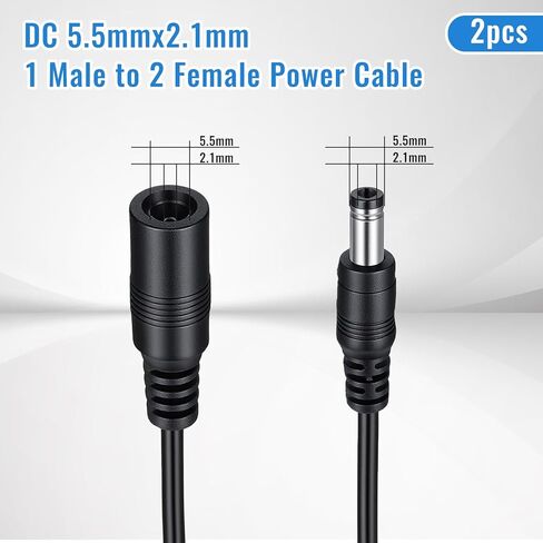 2 Pack 1 Male to 2 Female Power Cord Splitter 5.5mm x 2.1mm Extension Cord Splitter DC Power Supply Splitters Cable Y-type Splitters Adapter Wire Cable 2-Way Stereo Connector for CCTV Cameras DVR in Kuwait