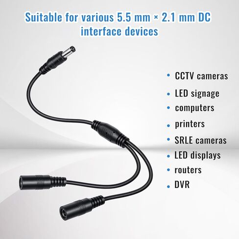 2 Pack 1 Male to 2 Female Power Cord Splitter 5.5mm x 2.1mm Extension Cord Splitter DC Power Supply Splitters Cable Y-type Splitters Adapter Wire Cable 2-Way Stereo Connector for CCTV Cameras DVR in Kuwait