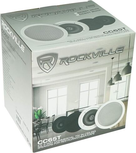Rockville CC65T Bundle: (10) 6.5 in White Commercial 70V Ceiling Speakers for Restaurant, RCS180-6 180 Watt 6-Zone Bluetooth Commercial Amplifier, 11-Items in Kuwait