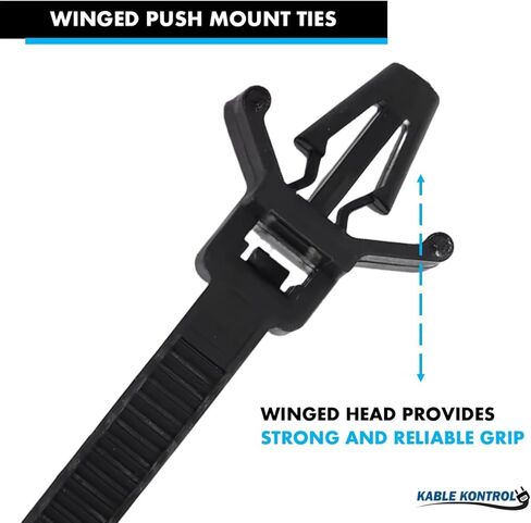 Kable Kontrol Winged Push Mount Cable Ties Nylon, 8 Inch 100 Pcs, 50 Lbs Tensile Strength, Self-Locking Zip Ties UV & Chemical Resistant Ideal for Indoor, Outdoor, and Industrial Use - Black in Kuwait
