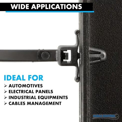 Kable Kontrol Winged Push Mount Cable Ties Nylon, 8 Inch 100 Pcs, 50 Lbs Tensile Strength, Self-Locking Zip Ties UV & Chemical Resistant Ideal for Indoor, Outdoor, and Industrial Use - Black in Kuwait