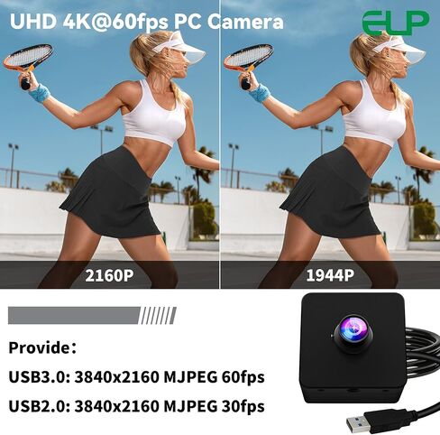 ELP High Speed 4K 60FPS USB Camera for Computer, Mini UVC 2160P USB3.0/2.0 Lightburn Cameras for Windows, Linux, Mac, Pi, Fast Frame Wide Angle 100°(H) IMX678 Webcam for PC Laptop Jetson Nano in Kuwait