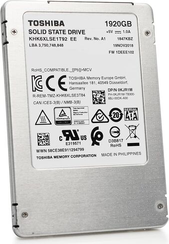 محرك أقراص الحالة الصلبة المكثف Dell/Toshiba HK6-DC KHK6XLSE1T92 سعة 1.92 تيرابايت SATA 6 جيجابت/ثانية 3D TLC 2.5 بوصة (متجدد) in Kuwait