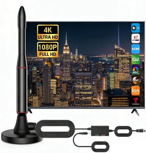 Indoor Long Range TV Antenna, 360° Reception Digital Antenna for Smart TV, Supports 4K 1080P HD VHF UHF Local Channels in Kuwait