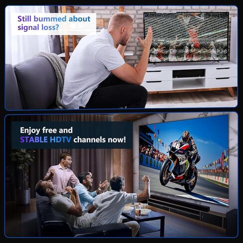 Indoor Long Range TV Antenna, 360° Reception Digital Antenna for Smart TV, Supports 4K 1080P HD VHF UHF Local Channels in Kuwait