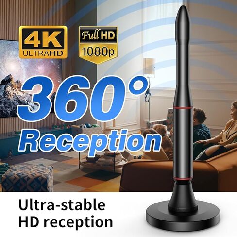 Indoor Long Range TV Antenna, 360° Reception Digital Antenna for Smart TV, Supports 4K 1080P HD VHF UHF Local Channels in Kuwait