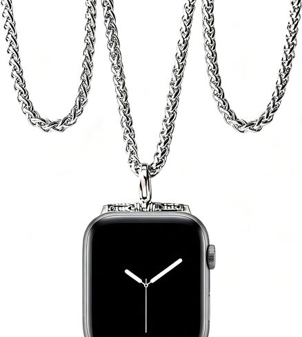 Stainless Steel Chain Necklace Smartwatch Band 38mm Series 3 2 1/40/41mm Series 9/8/7/6/5/4 New Polished Silver Metal Curb Cuban Strap Rope Neckband Replacement Accessories in Kuwait