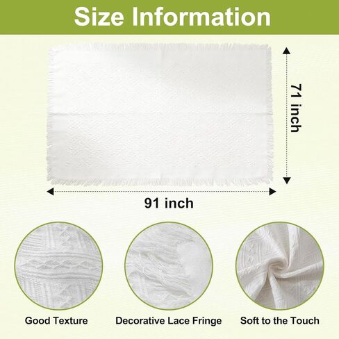 Extra Large 91 x 71 Inch White Outdoor Picnic Blanket with Tassel Fringe, Portable Boho Floor Mat for Lawn Camping Travel, Wedding Photoshoot Backdrop, Indoor Bohemia Home Decor (2 Pack) in Kuwait