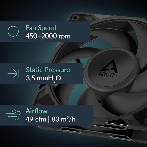 ARCTIC P12 Pro LN - Low-Noise Premium Fan, 120 mm PWM Fan, 450-2000 RPM, 0 RPM <5% PWM, Fluid Dynamic Bearing, 4-Pin - Black in Kuwait