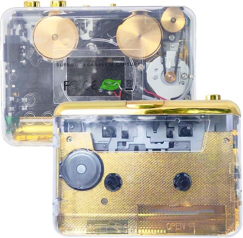 جهاز Walkman Auto Reverse ومشغل كاسيت استريو شفاف، حركة عجلة نحاسية مدمجة وسماعة أذن، شريط كاسيت إلى محول MP3 مع برنامج محول الأشرطة، مدعوم بسلك طاقة USB أو بطارية AA in Kuwait
