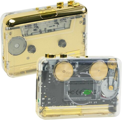جهاز Walkman Auto Reverse ومشغل كاسيت استريو شفاف، حركة عجلة نحاسية مدمجة وسماعة أذن، شريط كاسيت إلى محول MP3 مع برنامج محول الأشرطة، مدعوم بسلك طاقة USB أو بطارية AA in Kuwait