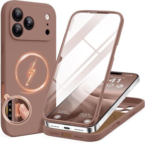 BERFY for iPhone 17 Pro Max Case, Compatible with MagSafe, Built-in Glass Screen Protector and Camera Protection, Silicone Shockproof Protective Full Body Phone Cover 6.9", Pink in Kuwait