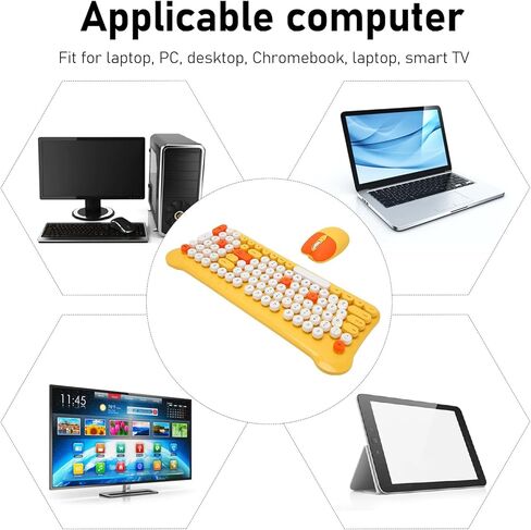 مجموعة لوحات المفاتيح والماوس، 98 مفتاحًا، لطيف، مستقبل USB، نقرة صامتة، حجم كامل 2.4G، للتلفزيونات الذكية (أصفر) in Kuwait