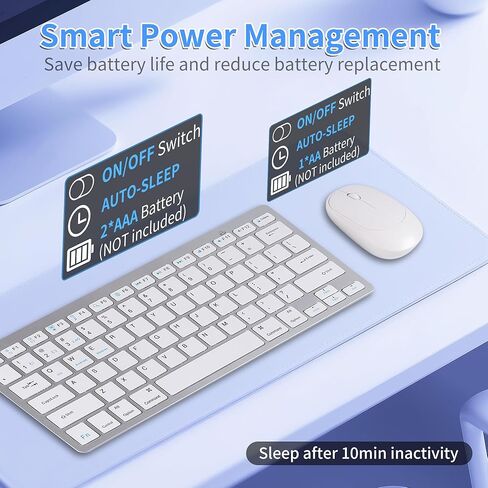 Mini Wireless Keyboard and Mouse Set,(Bluetooth5.2+2.4G)Dual-Mode USB Cordless Keyboard and Silent Mouse Combo, Multimedia Shortcuts for Mac,Computer,PC,Laptop,Battery-powered,QWERTY US Layout,Silver in Kuwait
