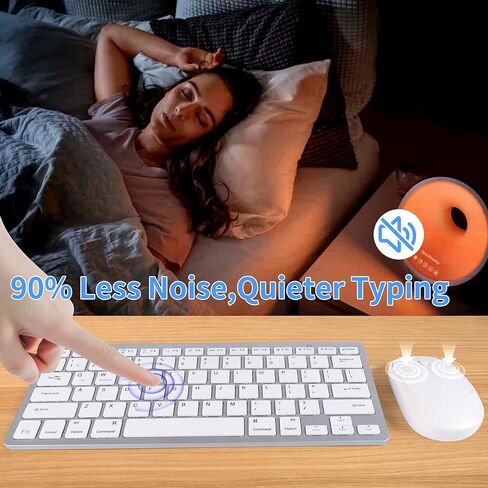 Mini Wireless Keyboard and Mouse Set,(Bluetooth5.2+2.4G)Dual-Mode USB Cordless Keyboard and Silent Mouse Combo, Multimedia Shortcuts for Mac,Computer,PC,Laptop,Battery-powered,QWERTY US Layout,Silver in Kuwait