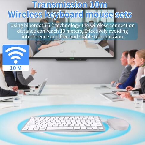 Mini Wireless Keyboard and Mouse Set,(Bluetooth5.2+2.4G)Dual-Mode USB Cordless Keyboard and Silent Mouse Combo, Multimedia Shortcuts for Mac,Computer,PC,Laptop,Battery-powered,QWERTY US Layout,Silver in Kuwait