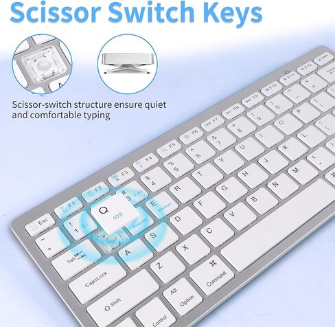 Mini Wireless Keyboard and Mouse Set,(Bluetooth5.2+2.4G)Dual-Mode USB Cordless Keyboard and Silent Mouse Combo, Multimedia Shortcuts for Mac,Computer,PC,Laptop,Battery-powered,QWERTY US Layout,Silver in Kuwait