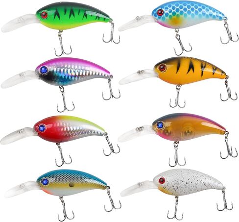 Crankbait Fishing Lures Kit,8pcs Deep Diving Crankbait Bass Fishing Lures Minnow Crank Baits Swimbait Hard Baits Fishing Lure for Freshwater Saltwater Trout Bass Salmon Walleye in Kuwait