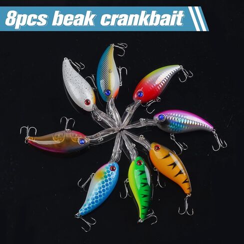 Crankbait Fishing Lures Kit,8pcs Deep Diving Crankbait Bass Fishing Lures Minnow Crank Baits Swimbait Hard Baits Fishing Lure for Freshwater Saltwater Trout Bass Salmon Walleye in Kuwait