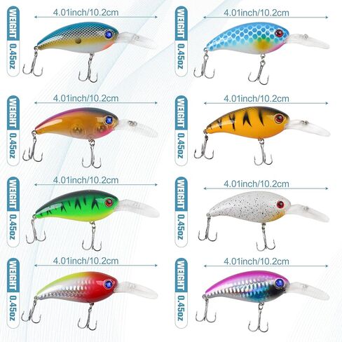 Crankbait Fishing Lures Kit,8pcs Deep Diving Crankbait Bass Fishing Lures Minnow Crank Baits Swimbait Hard Baits Fishing Lure for Freshwater Saltwater Trout Bass Salmon Walleye in Kuwait