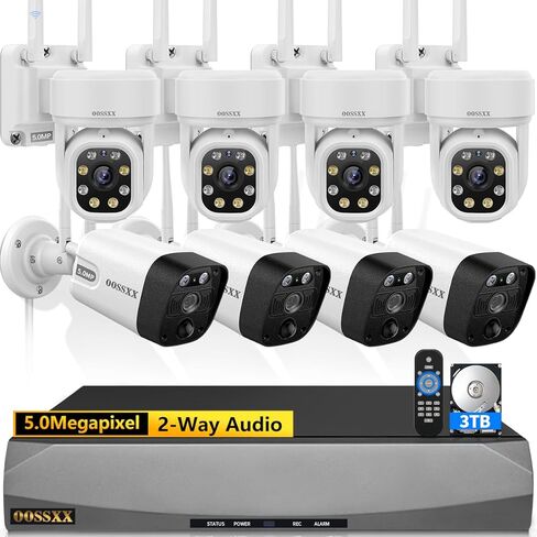 (2026 New) Wireless Security Camera System, 5MP WiFi Home Security System with 8 Cameras (4 PTZ Auto Tracking + 4 PIR Bullet), 8CH NVR 3TB HDD, Dual Band 2.4/5.8GHz, 130° Wide Angle, No Monthly Fee in Kuwait