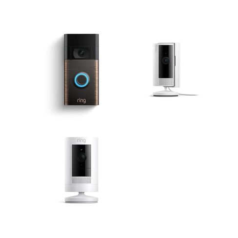 Ring Video Doorbell (Venetian Bronze) with Ring Stick Up Cam Battery and Ring Indoor Cam, White in Kuwait