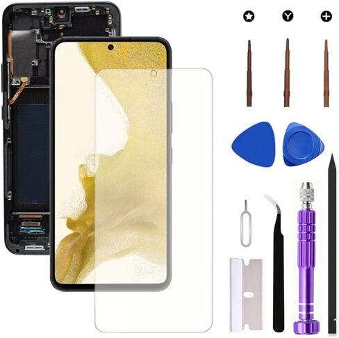 شاشة OLED بديلة لهاتف Samsung Galaxy S22 Plus 5G LCD لهاتف Galaxy S22Plus SM-S906U SM-S906B مجموعة رقمية تعمل باللمس تدعم بصمة الإصبع (مع إطار أسود + فيلم ناعم + أدوات) in Kuwait
