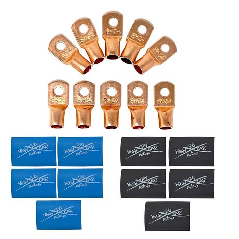 Sky High Car Audio (10) 1/0 Gauge Copper Ring Terminals 3/8" Blue/Black Heat Shrink Tubing LUGS in Saudi Arabia