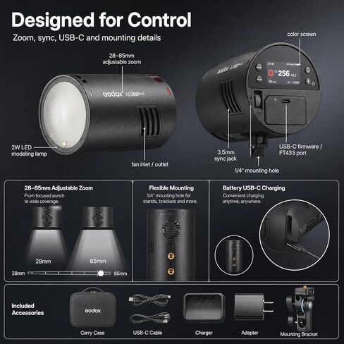 Godox AD100Pro II AD100PROII Flash 100Ws Strobe Light with 3300mAh Battery,One-Touch Sync with X3/X3Pro, 490 Full Power Flashes, 2.4G TTL 1/8000s HSS, 0.01~1.5s Recycle Time in Saudi Arabia