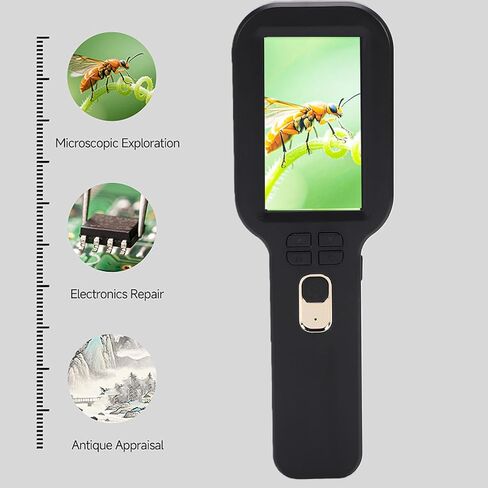 Pomya Portable Digital Microscope, 5X to 500X Magnification 3.0 Inch Screen HD Dual Lens Handheld Microscope with 12MP CMOS Sensor, for Natural Exploration Observation Jewelry (Black) in Saudi Arabia