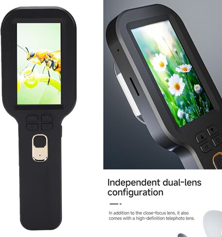 Pomya Portable Digital Microscope, 5X to 500X Magnification 3.0 Inch Screen HD Dual Lens Handheld Microscope with 12MP CMOS Sensor, for Natural Exploration Observation Jewelry (Black) in Saudi Arabia