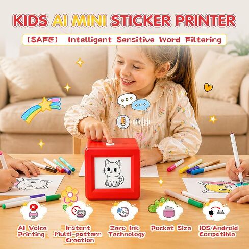 Smart AI Voice Sticker Maker Machine for Kids, Portable Thermal Sticker Printer Box with Display, Voice-Activated Inkless Mini Sticker Printer for DIY Crafts & Creative Gifts, Ages 6+ in Kuwait
