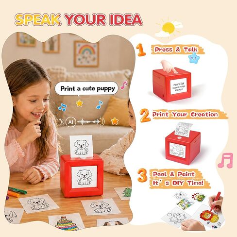 Smart AI Voice Sticker Maker Machine for Kids, Portable Thermal Sticker Printer Box with Display, Voice-Activated Inkless Mini Sticker Printer for DIY Crafts & Creative Gifts, Ages 6+ in Kuwait