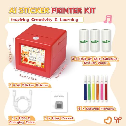 Smart AI Voice Sticker Maker Machine for Kids, Portable Thermal Sticker Printer Box with Display, Voice-Activated Inkless Mini Sticker Printer for DIY Crafts & Creative Gifts, Ages 6+ in Kuwait