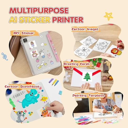Smart AI Voice Sticker Maker Machine for Kids, Portable Thermal Sticker Printer Box with Display, Voice-Activated Inkless Mini Sticker Printer for DIY Crafts & Creative Gifts, Ages 6+ in Kuwait