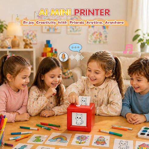Smart AI Voice Sticker Maker Machine for Kids, Portable Thermal Sticker Printer Box with Display, Voice-Activated Inkless Mini Sticker Printer for DIY Crafts & Creative Gifts, Ages 6+ in Kuwait