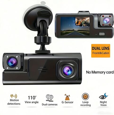 Dash Cam 1296P Front and Interior Recorder with Suction Mount, Compact Design for Driving, Ride Sharing, Taxi and Family Travel, NoCard in Kuwait